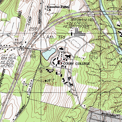 Topographic Map of Colby College Miller Library, ME