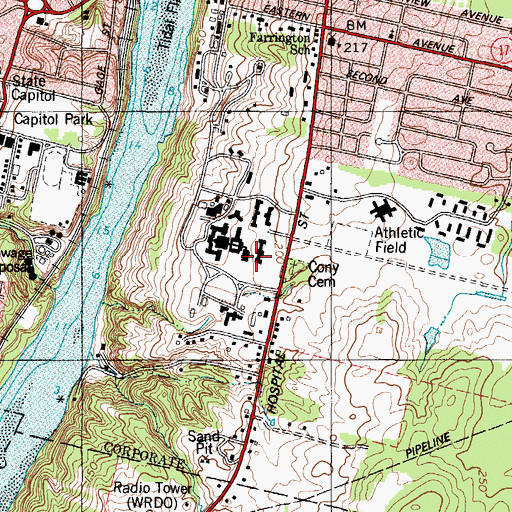 Topographic Map of Harlow Building, ME