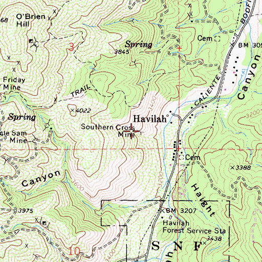 Topographic Map of Southern Cross Mine, CA