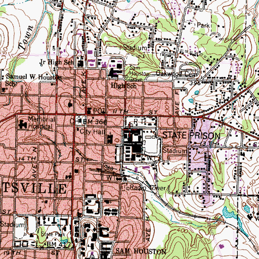 Topographic Map of Texas Department of Criminal Justice Huntsville Unit, TX