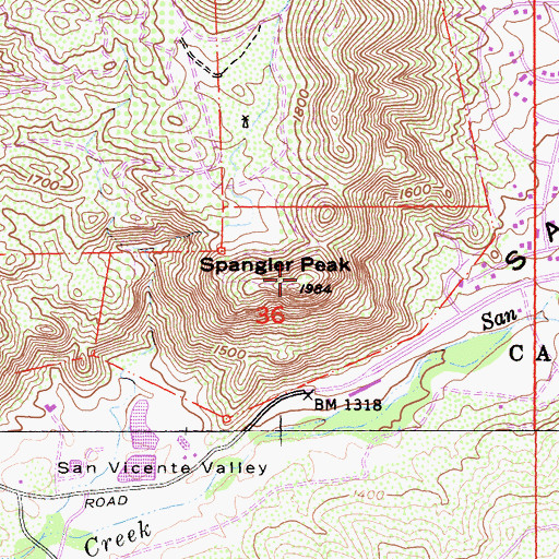 Topographic Map of Spangler Peak, CA