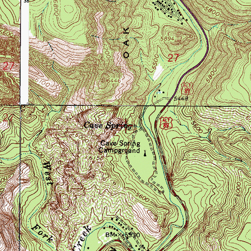 Topographic Map of Cave Spring, AZ