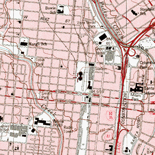 Topographic Map of Bexar County Jail, TX
