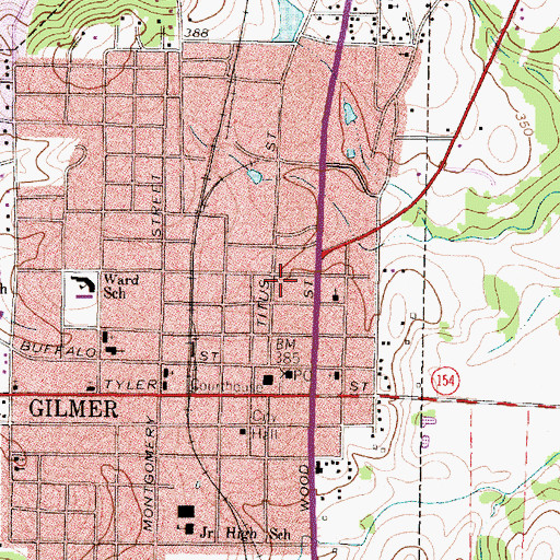Topographic Map of Upshur County Jail, TX
