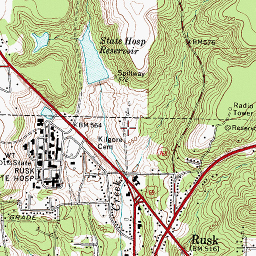 Topographic Map of Cherokee County Jail, TX