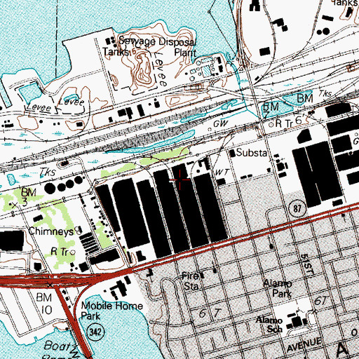 Topographic Map of Galveston County Jail, TX