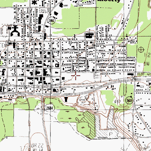 Topographic Map of Liberty County Jail, TX