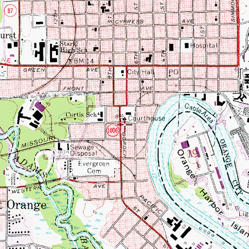 Topographic Map of Orange County Jail, TX