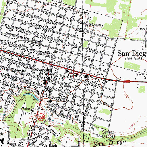 Topographic Map of Duval County Jail, TX