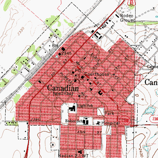 Topographic Map of Hemphill County Jail, TX