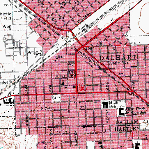 Topographic Map of Dallam - Hartley County Jail, TX