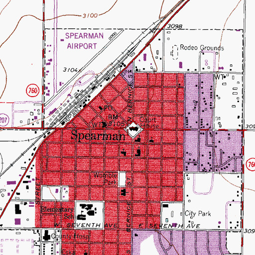 Topographic Map of Hansford County Jail, TX