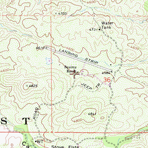 Topographic Map of Squints Ranch, CA