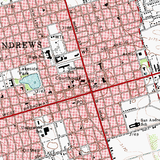 Topographic Map of Andrews County Jail, TX