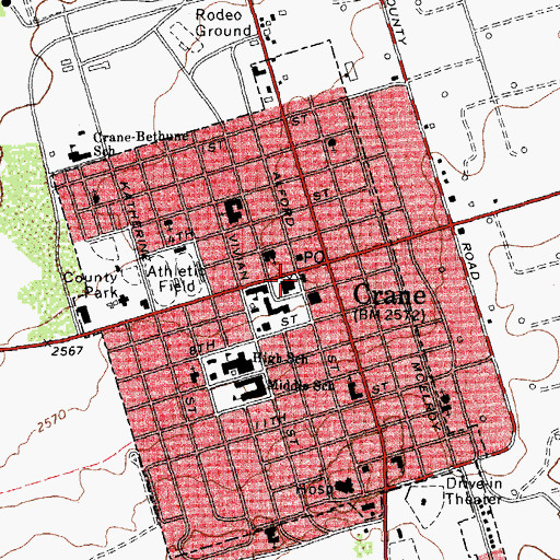 Topographic Map of Crane County Jail, TX