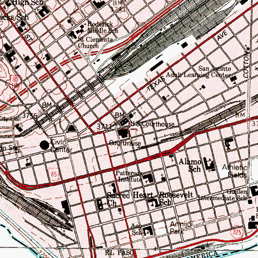 Topographic Map of El Paso County Detention Facility, TX
