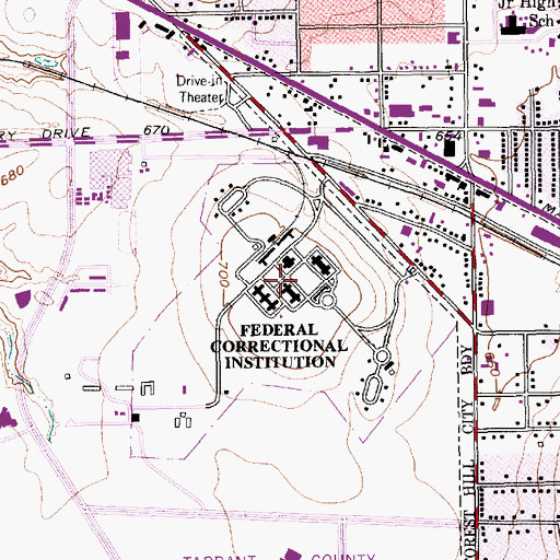 Topographic Map of Federal Correctional Institution Fort Worth, TX