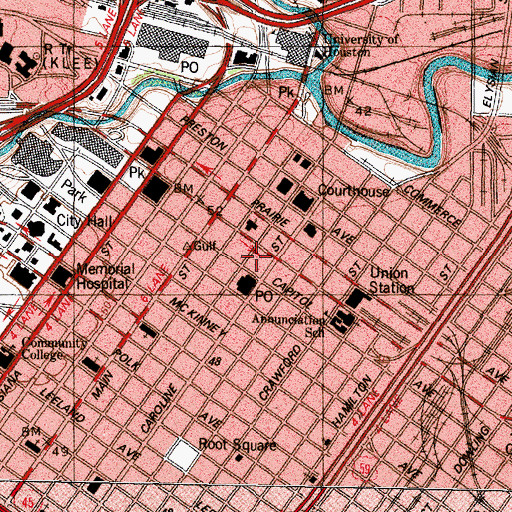 Topographic Map of Federal Detention Center Houston, TX