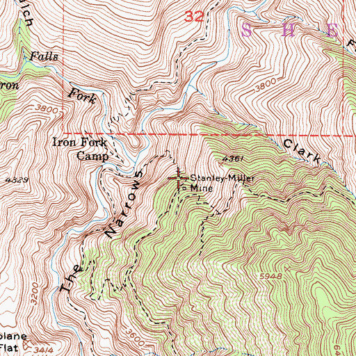 Topographic Map of Stanley-Miller Mine, CA