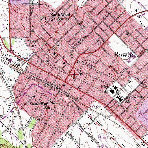 Topographic Map of Bowie Police Department, TX