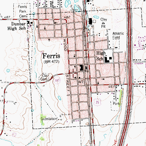 Topographic Map of Ferris Police Department, TX