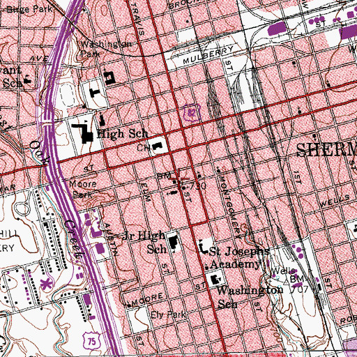Topographic Map of Sherman Police Department, TX