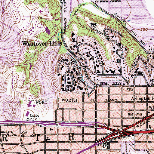 Topographic Map of Westover Hills Police Department, TX