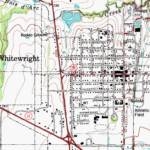 Topographic Map of Whitewright Police Department, TX