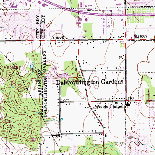 Topographic Map of Dalworthington Gardens Police Department, TX
