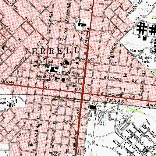Topographic Map of Terrell Police Department, TX