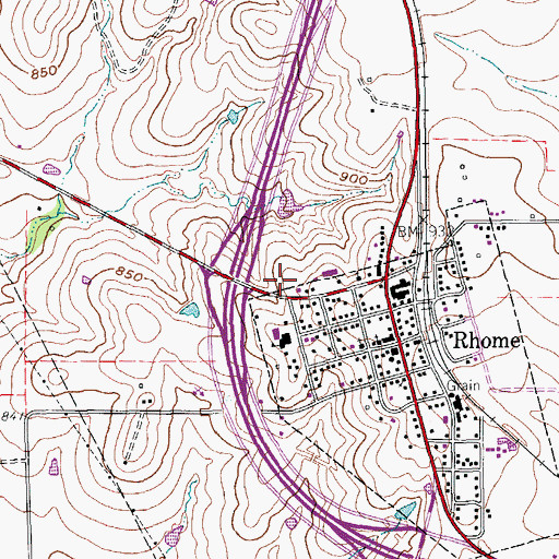 Topographic Map of Rhome Police Department, TX
