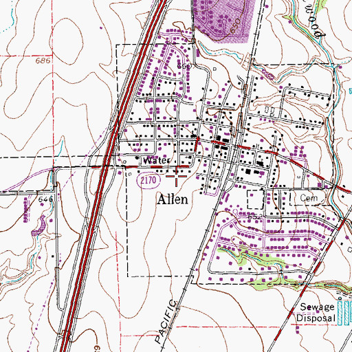 Topographic Map of Allen Police Department, TX