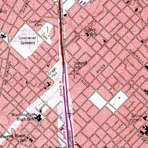 Topographic Map of Dallas Police Department Hall Street Neighborhood Assistance Center, TX