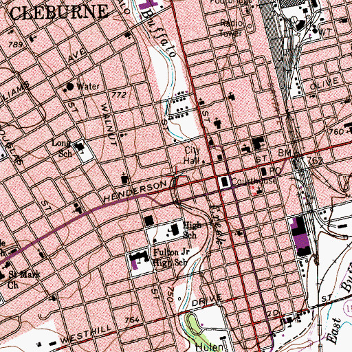Topographic Map of Cleburne Police Department, TX