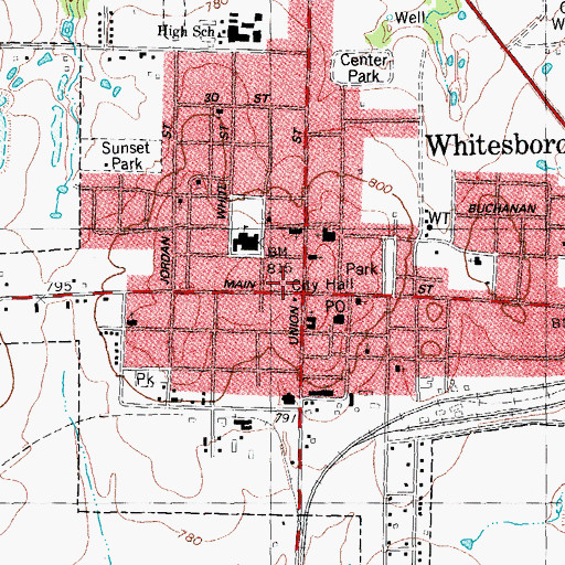 Topographic Map of Whitesboro Police Department, TX