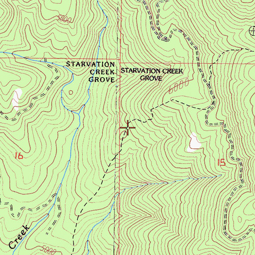 Topographic Map of Starvation Creek Grove, CA