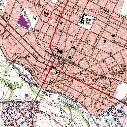 Topographic Map of Waxahachie Police Department, TX