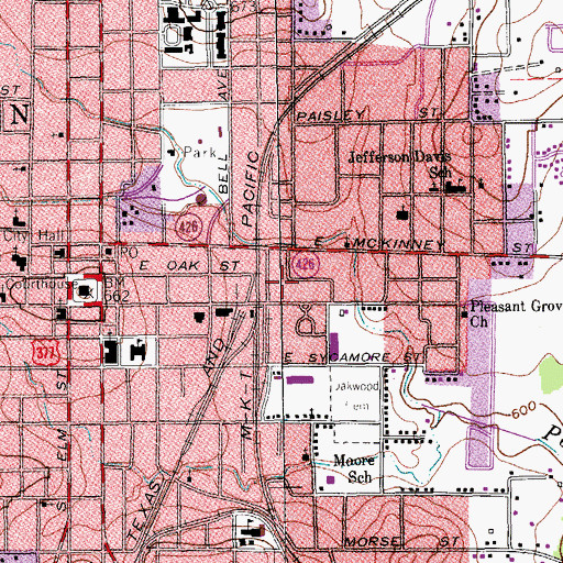 Topographic Map of Denton Police Department, TX