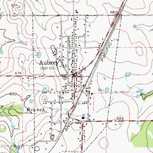 Topographic Map of Aubrey Police Department, TX