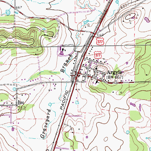 Topographic Map of Argyle Police Department, TX