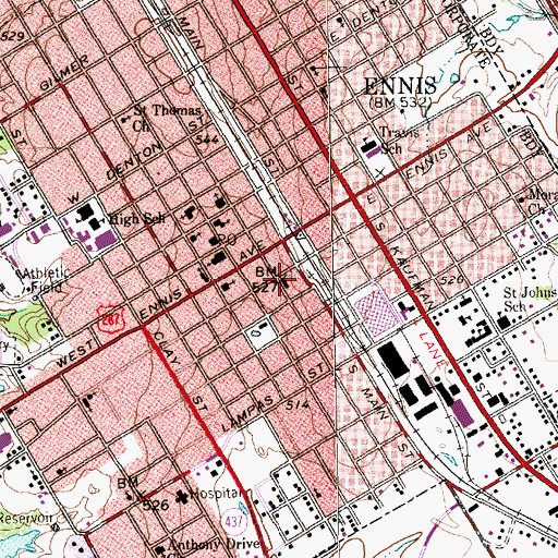 Topographic Map of Ennis Police Department, TX