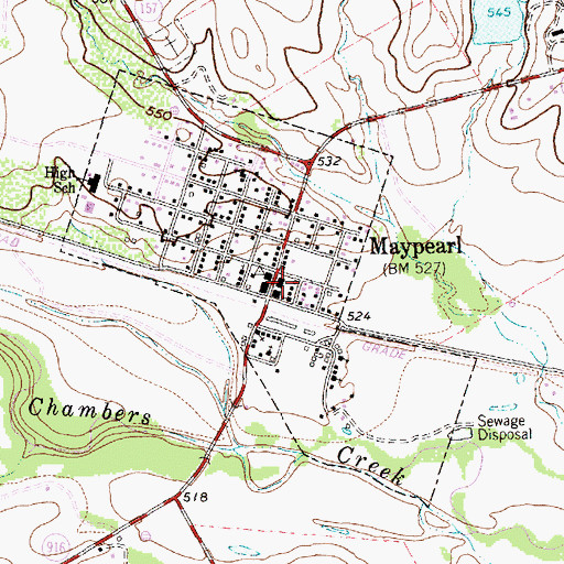 Topographic Map of Maypearl Police Department, TX