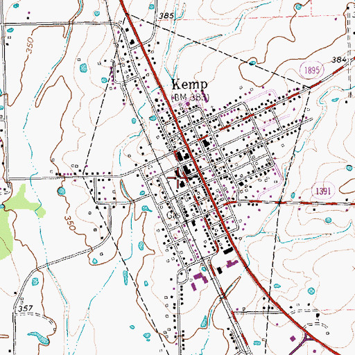 Topographic Map of Kemp Police Department, TX