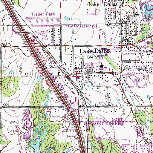 Topographic Map of Lake Dallas Police Department, TX