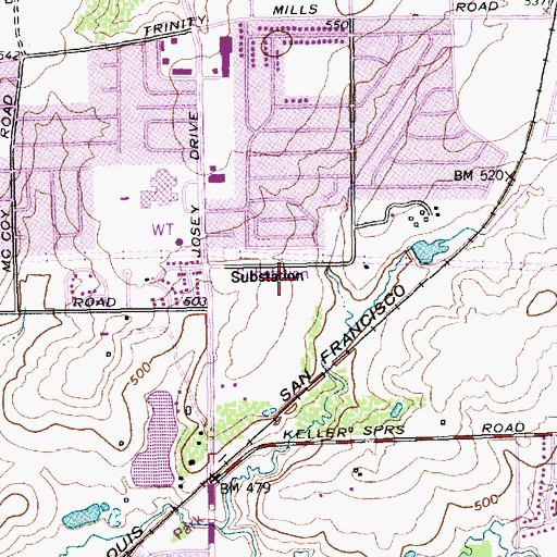 Topographic Map of Carrollton Police Department, TX