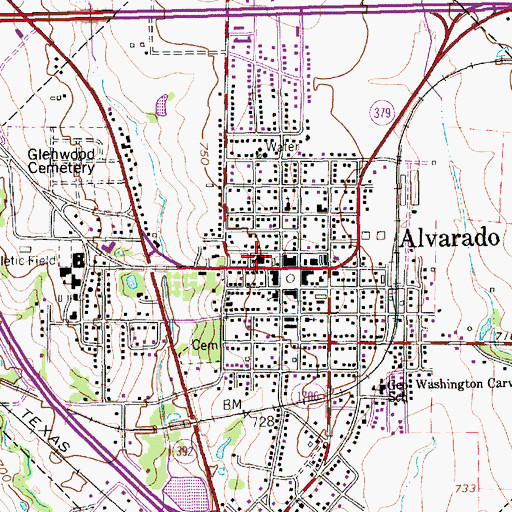 Topographic Map of Alvarado Police Department, TX