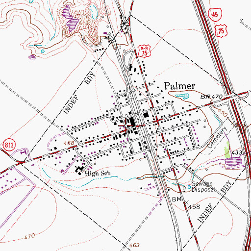 Topographic Map of Palmer Police Department, TX