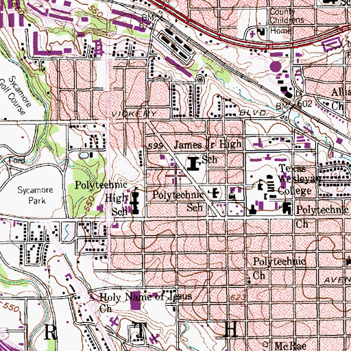 Topographic Map of Fort Worth Police Department Polytechnic Heights Neighborhood Police Center, TX