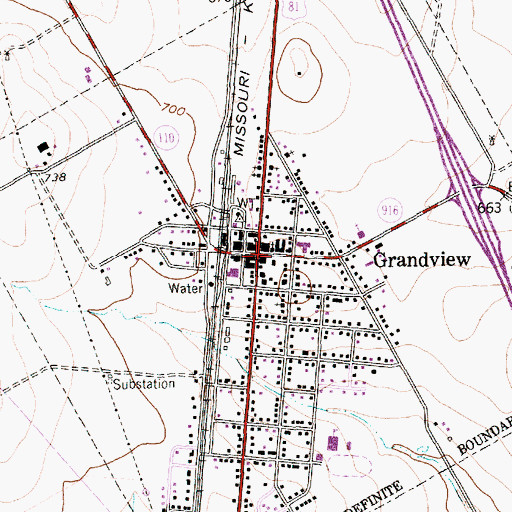Topographic Map of Grandview Police Department, TX