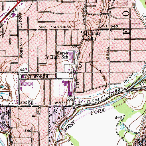 Topographic Map of Castleberry Independent School District Police Department, TX